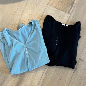 Blue and Black Button-Up Sleep Tops